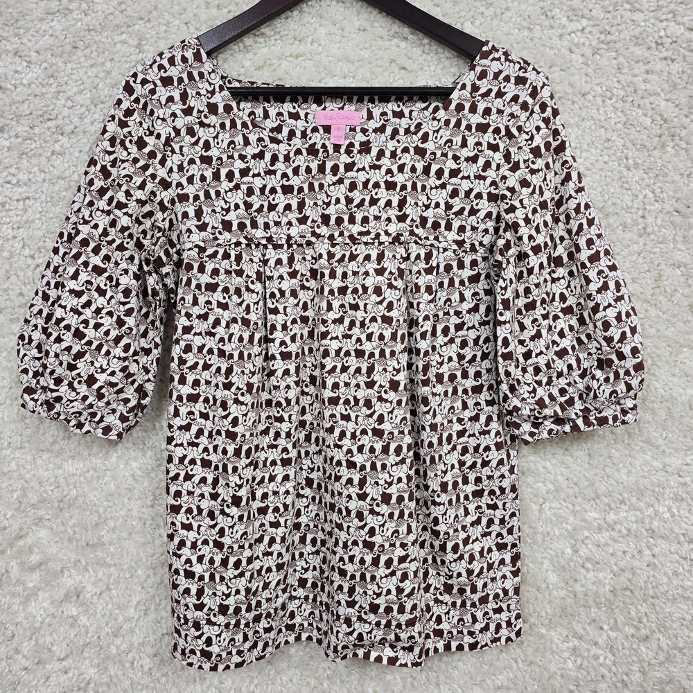 Lilly Pulitzer Top Women's Elephant Print Brown White Size 6